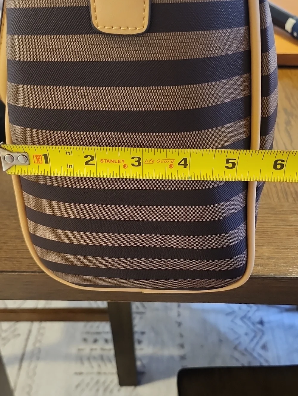 Adrienne Vittadini Brown Striped Satchel with Tan Trim - Picture 10 of 11